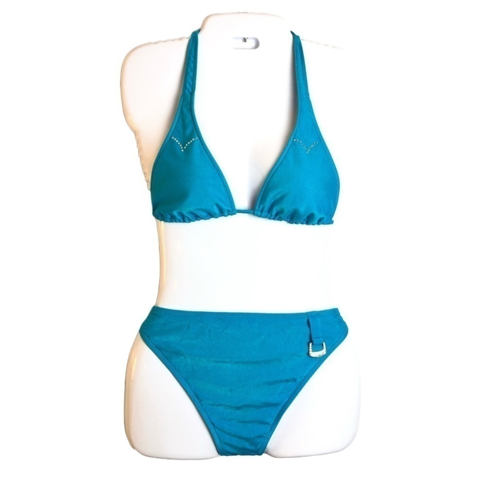 Bebe Blue Rhinestone String Bikini 2 Piece